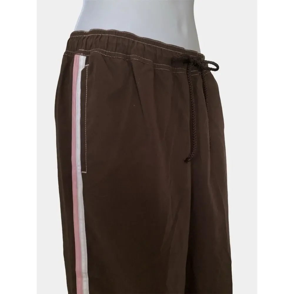 Vintage 90s Y2k Brown Sporty Stripe Athletic Wear Cropped Cargo Track Pants S - Picture 5 of 8